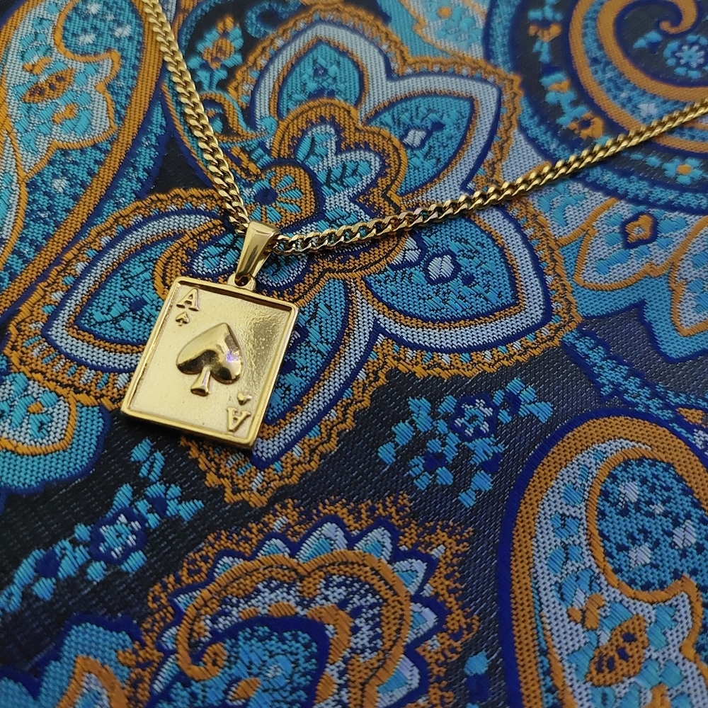 18K Gold Plated♠️ Poker Ace Pendant With 18K Plated Miami Cuban Link Cha…